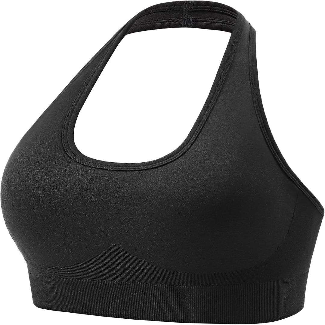 iMucci Halter Bra Medium Low Impact Sports Bras for Women Seamless Workout Padded Open Back Gym Yoga Bra with Removable Pads (Black)