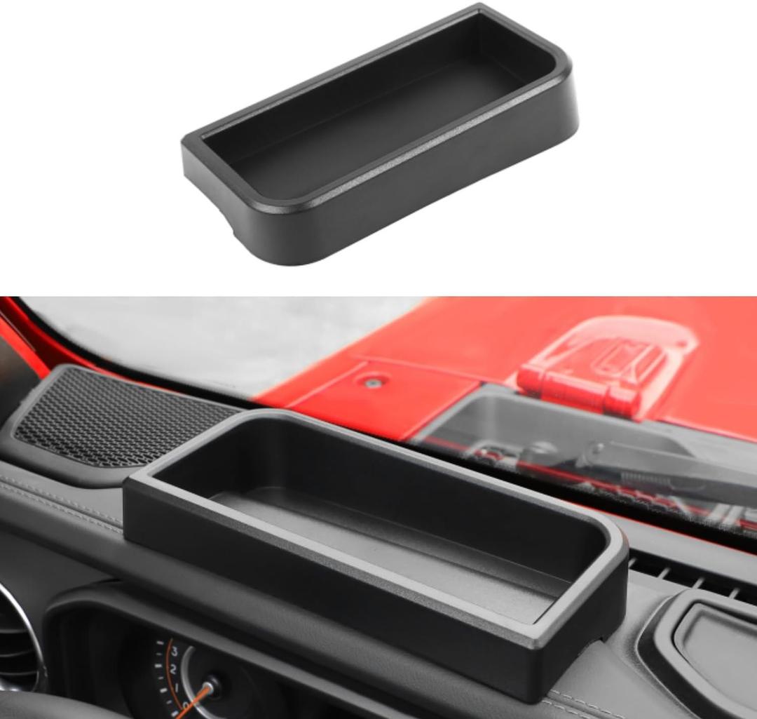 JWWY Dashboard Storage Tray Organizer for 2024-2026+ Jeep Wrangler JL & Gladiator JT, Center Console Storage Box Interior Accessories, Black, 1PC