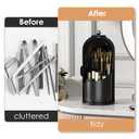 YOOLENS Makeup Brush Holder with Lid 360 Rotating Clear Dustproof Make Up Organizers for Vanity Bathroom Countertop, Black