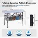Portable Camping Table with Adjustable Height Legs, Lightweight Aluminum Roll-up beach tables for sand foldableFolding Picnic Table Large Storage Basket for Outdoor camping (Black, Medium 37")