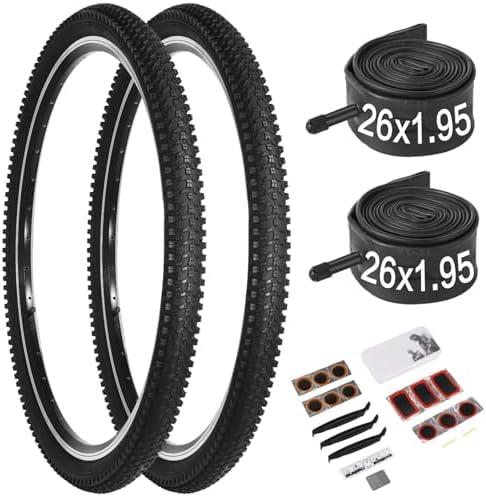 Fansport 24/26x1.95” Bike Tire, 2 Pack 24/26x1.95 Folding Bicycle Tire and Tube, 24/26 Inch Mountain Bike Tires,Replaceable 26/24 Inch Bike Tires with Repair Tools for MTB,BMX