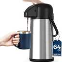 Coffee Carafe for Keeping Hot - Gezoss 64OZ / 1.9L Airpot Coffee Dispenser with Pump - Large Coffee Carafe for Hot Drinks Tea Liquid - Insulated Stainless Steel Hot Water Beverage Urn for Parties