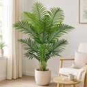 Keeplush Artificial Palm Tree 4ft Tall Fake Indoor Decor with 13 Trunks and Real Bark Design Faux Tropical Areca Silk Floor Plant in Pot for Home Office Living Room Bedroom 1pcs, Green, GFK-4-1