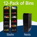 ReadySpace Small Stackable Plastic Storage Bins, 12-Pack, Black