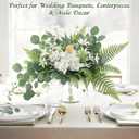Pimf 60 Pcs Eucalyptus Greenery Stems Bulk, 7 Kinds Mixed Faux Eucalyptus Leaves & Silver Dollar Stems with White Flowers, DIY Wedding Bouquets, Centerpieces & Vase Arrangements with LED Lights