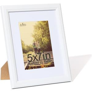 KTKDE 5x7 Picture Frame, Photo Frame White with Real Glass for Picture 4x6 photo with Mat or 5x7 photo without Mat, Composite Wood Picture Frames for Table Top and Wall best gift