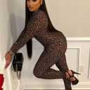 Womens Sexy Club Outfit Leopard Print Jumpsuit for Women Bodycon Cheetah Romper Y2K Birthday Party Night Out Streetwear (Brown, S)