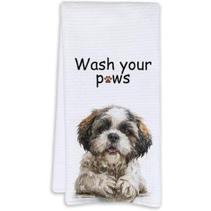 Cabana Bro Funny Shih Tzu Bathroom Hand Towels, Shih Tzu Gifts, Wash Your Paws Funny Dog Hand Towels for Kids Bathroom Washroom Decor, Dog Lover Gifts, 16x24 Inch