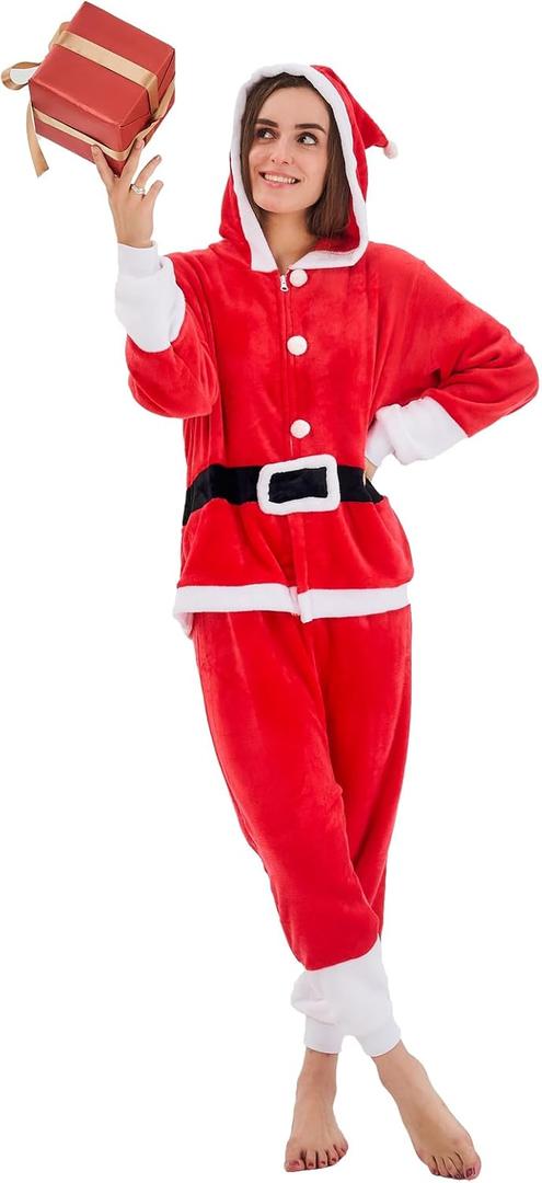 NEWCOSPLAY Unisex Adult Onesie Pajamas Animal One Piece Costume Cosplay Sleepwear (Small, Santa Claus)