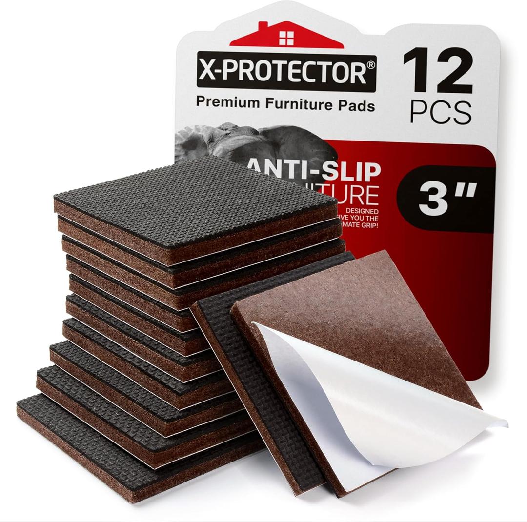 X-PROTECTOR Non Slip Furniture Pads  12 Premium Furniture Grippers 3"! Best SelfAdhesive Rubber Feet Furniture Feet  Ideal Non Skid Furniture Pad Floor Protectors  Keep Furniture in Place!