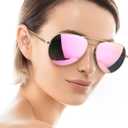Aviator Sunglasses for Women Men Oversized with Metal Frame, Mirrored Polarized Aviator Sunglasses with UV Protection