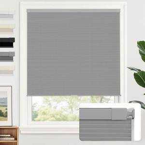 AOSKY 100% Blackout No Drill Cellular Shades Blinds for Indoor Windows, No Tools Thermal Insulated Black Out Cordless Honeycomb Blinds for Bedroom Living Room Window, 24" W x 64" H, Grey