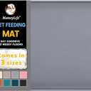 MateeyLife Silicone Cat & Dog Food Mat for Floors Waterproof, Anti-Slip Dog Bowl Mats for Food and Water, Pet Feeding Mats with Lip to Prevent Spills, Pet Placemat for Messy Drinkers to Protect Floors (18''12'', Gray)