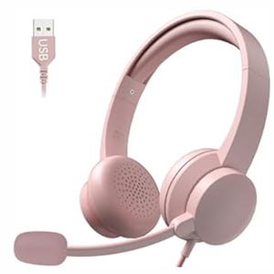 Headset with Mic for Work up to 40H Talk Time, Over-Ear Foldable Bluetooth Wireless Headset with AI Noise Cancelling Mic, Bluetooth V5.3 & USB Dongle & Mic Mute for Home Office (Light Pink)