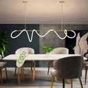 59" Pendant Lights Kitchen Island, 31W LED Dimmable Chandelier with Remote Control, Aluminum Linear Hanging Light Fixture for Dining Room Kitchen Island Bar (Gold, 59 in)