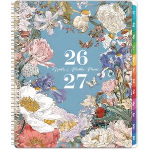 Planner 2026-2027 - Academic Planner, July 2026 - June 2027, 2026-2027 Planners Weekly and Monthly, 8.5" x 11", Colorful Monthly Tabs, Storage Pocket, Spiral Bound for School Office Home - Floral