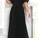 Talisea Plus Size Formal Dresses - Wedding Guest Bridesmaid Evening Prom Chiffon V Neck Ruffle Short Sleeves Long Dress Women (Black). Size 18W
