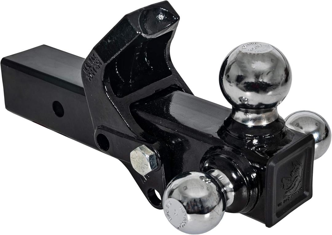 Buyers Products 1802280 Tri-Ball Truck Hitch With Hook, Solid Shank for 2-1/2 Inch Receiver Tubes, Chrome Welded Steel Towing Balls, Black Powdercoated, Towing Accessories For Trucks And Trailers