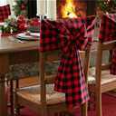 2 Pcs Christmas Bow Chair Back Covers Buffalo Plaid Bow Chair Cover Christmas Dining Seat Back Protector Slipcovers for Xmas Party Banquet Holiday Kitchen Decoration(Black, Red)