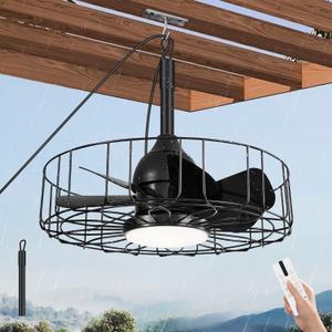 Vitnucrol Outdoor Caged Ceiling Fan with Light, 18'' Waterproof Plug in Gazebo Fan with 3 Color Dimmable LED Light and Remote,10-Speed Hanging Fan for Patios, Porch, Pergola, Outside, Large
