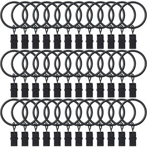 BOOMIBOO 36 Pack Curtain Rings with Clips, Drapery Clips with Rings, Hangers Drapes Rings, Drapery Rings 1.26 inch, Fits up to 1 inch Diameter Curtain Rod, for Hanging Drapes Bows Hat and So On (Black)