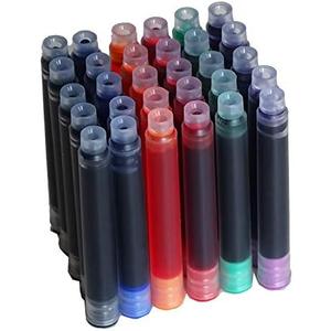 30 PCS Jinhao Fountain Pen Ink Cartridges Refill 6 Colors Set, Black, Blue, Apple Green, Purple, Red and Orange International Standard Size 2.6mm Bore Diameter