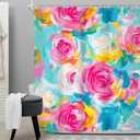 Cinbloo Abstract Rose Colorful Flower 60Wx72H Shower Curtain Watercolor Pink Blue Floral Oil Painting Minimalist Modern Bathroom Curtain Set Girl Women Pretty Aesthetic Bath Bathroom Accessories Decor
