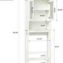 Over The Toilet Storage Cabinet, Over Toilet Bathroom Organizer with Doors and Adjustable Shelf, Thicken Frame Above Toilet Storage Cabinet Behind Toilet Bathroom Organizer, Cream White, 69.49'' H x 26.06'' W x 8.86'' D