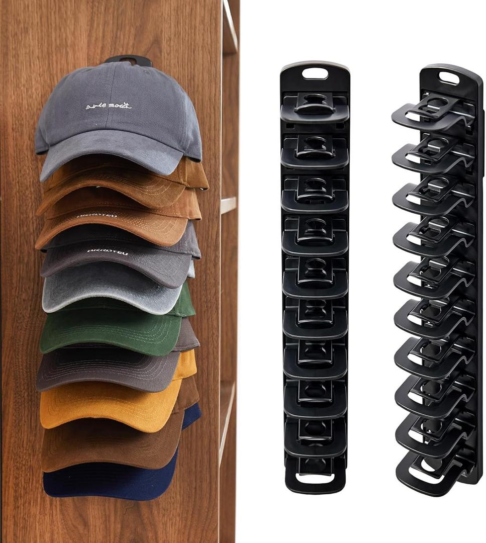 Hat Organizer for Baseball Caps For Wall, 2 Pack Cap Racks, Rack Hanger Storage Display Holder Hooks Stand for Closet Door, Hold Up to 40 Hats