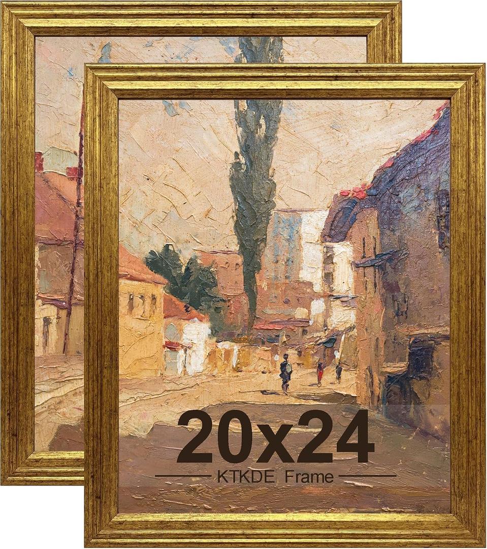 KTKDE 20x24 Picture Frame Set of 2, Ornate Vintage Poster Frames- 20 x 24 Antique Photo Frame for Rustic Gold frame Wall Decor Display Retro Home Decor best gift