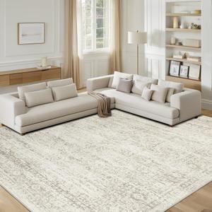 Washable Rugs 10x14 Area Rugs for Living Room,Rugs for Bedroom,Large Carpets,Ultra Soft Faux Wool Retro Dining Room Rug,Non Slip&Non-Shedding Low Pile Vintage Print Rug for Home Office Decor (Beige-ivory-cream-brown-camel)
