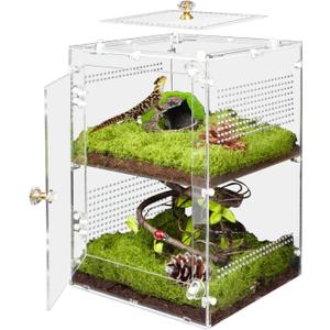Large Jumping Spider Enclosure, 2 in 1 Ventilated Reptile Terrarium for Praying Mantis,Arboreal Tarantula,Crested Gecko, 12"*8"*8" Acrylic Habitat with Removable Divider,Front Opening & Top Lid