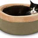 K&H Pet Products Heated Cat Bed for Indoor Cats, Dogs, and Pets - Round Walled Thermo-Kitty Bed with Removable Waterproof Cat Heating Pad, Machine Washable, MET Safety Listed - Small 16" Sage