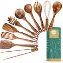 10 Pack Wooden Utensils for Cooking, Wood Utensil Set for Kitchen, Teak Wooden Spoon for Cooking, Non-Stick Spatula Ladle