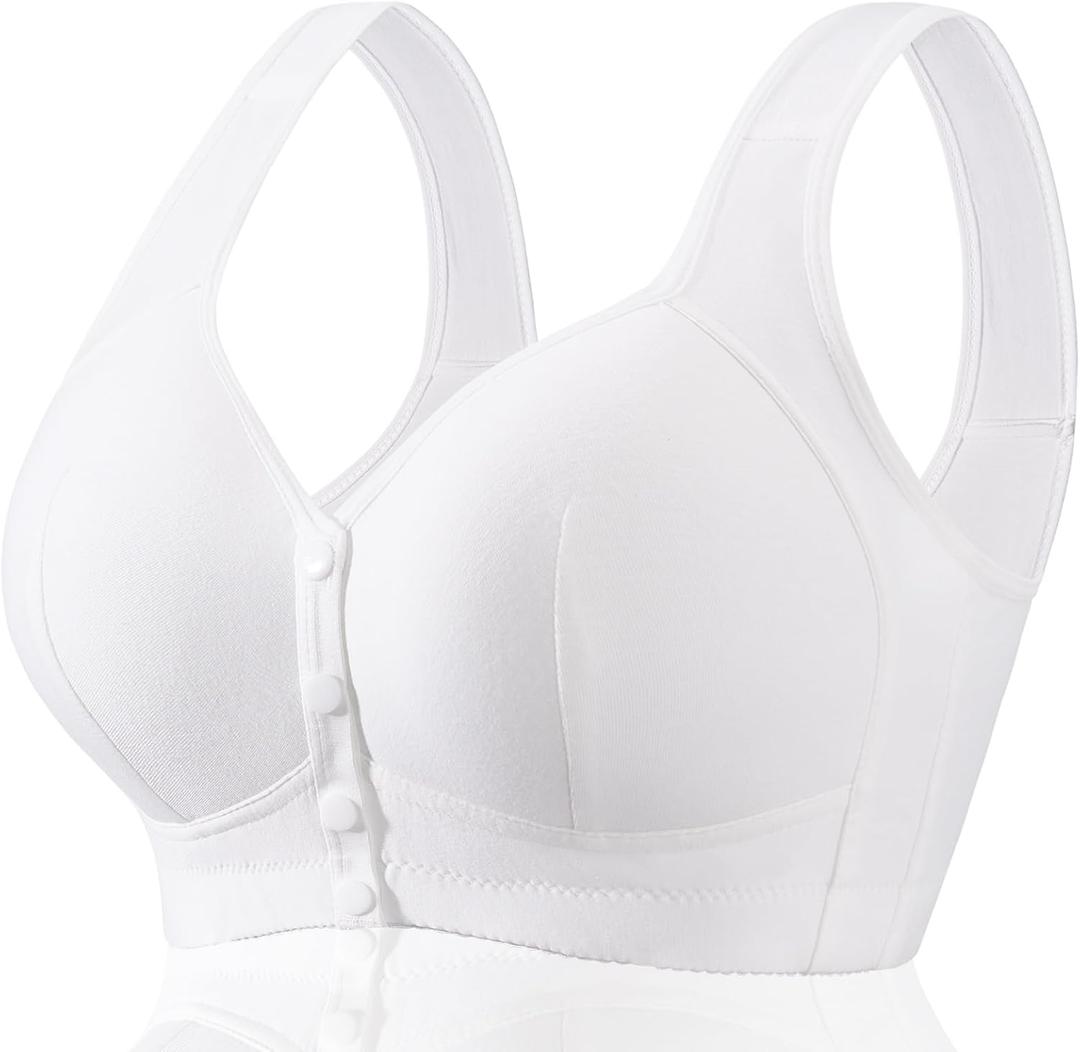 Daisy Bras for Older Women Floral Plus Size Bra Wireless Front Closure Bras for Senior Daisy Comfort Tshirt Bra (8X-Large, Pure White)