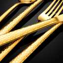 Hammered Silverware Set, 30 Pieces Flatware Set Service for 6, Mirror Polished Cutlery Utensil Set Include Fork Knife Spoon Set Dishwasher Safe, Premium Stainless Steel (Gold-30)