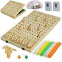 Horse Race Board Game, Foldable Horse Racing Game for Adults with 12 Laser Wooden Horses, 100 Pcs Poker Chips 2 Dice 2 Pack of Cards for Family Game Nights Party Gifts Tabletop Parties(Log)