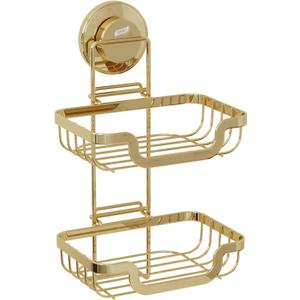 TAILI Double Layer Soap Holder, Bar Soap Dish Suction Cup for Shower Wall, Draining Saver Tray for Bathroom, Rustproof Stainless Steel Sponge Holder for Tub, Kitchen, Drill-Free, Gold (5.7" * 10.1")