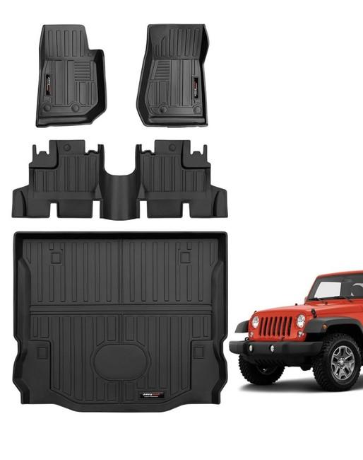 All Weather TPE Cargo Liner and Backrest Mats for 2007-2018 Jeep Wrangler JK 4 Door Accessories (for 2007-2018 Wrangler JK 4 Door Cargo Liner+Backrest Mats)