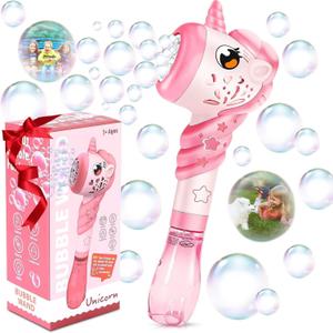 Unicorn Automatic Bubble Wand Solution for Toddler Kid Princess Toy Age 1 2 3 4 5 6 7 8 1yr Year Old Little Girl Gift Machine Outdoor Juegos Juguetes Burbujas Nias Christmas Pink