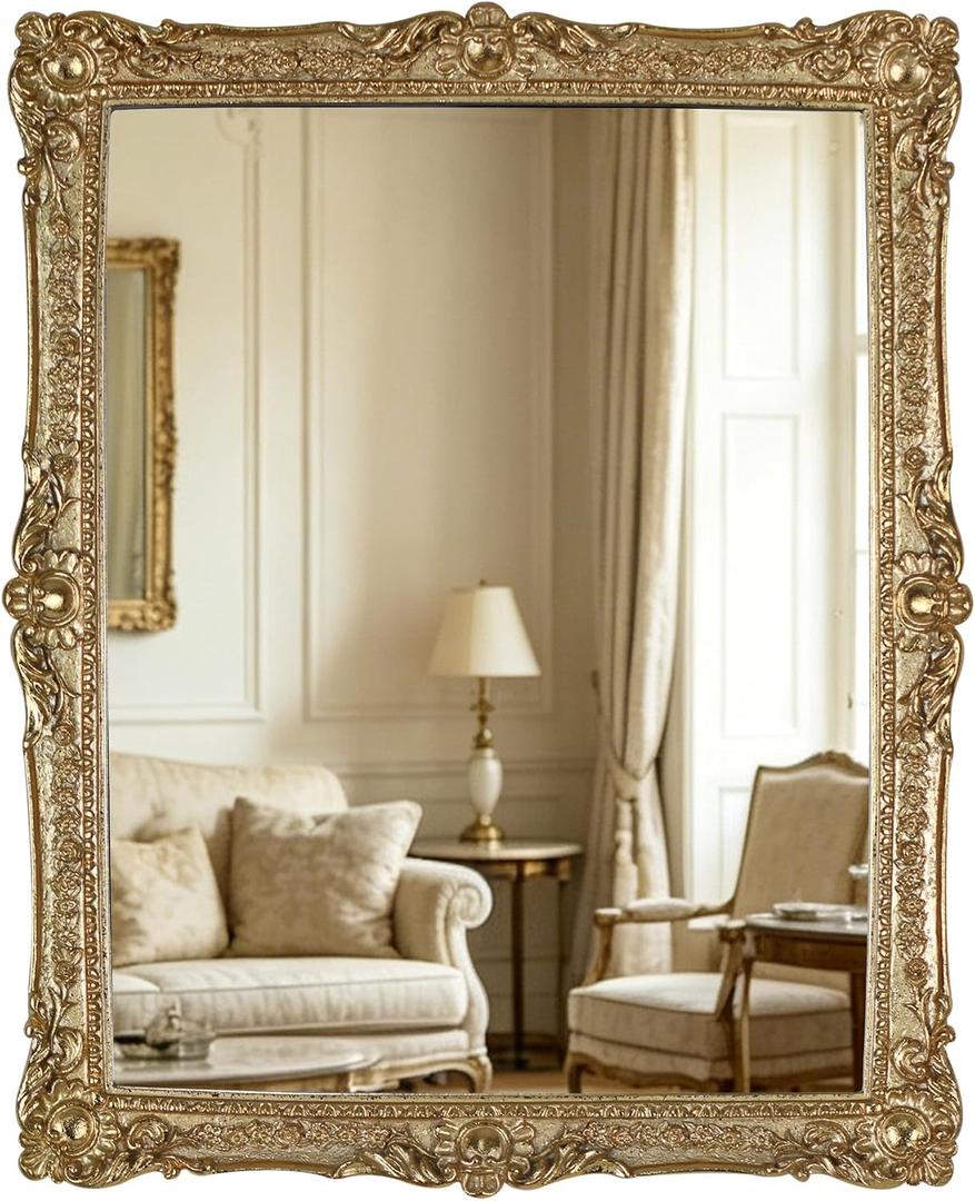 OIGUMR Decorative Wall Mirror, Gold,Freestanding or Wall Mount,13x 16 inch
