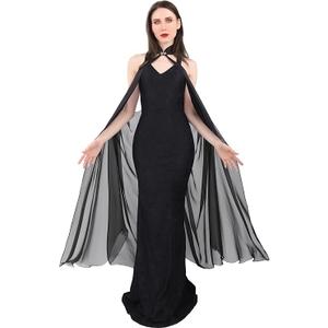 KUOIN Women's Chiffon Sheer Cape Gothic Tulle Cloak Halloween Wedding Bridal Collared Shawls Full-Length 130CM One Size