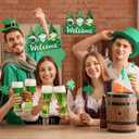 4 x St. Patrick's Day Decoration, Gnome Welcome Wooden Hanging Sign, Gnome Shamrock Wreaths for Front Door, Irish Sign Welcome Hanging for St. Patrick's Day Home Decor Party