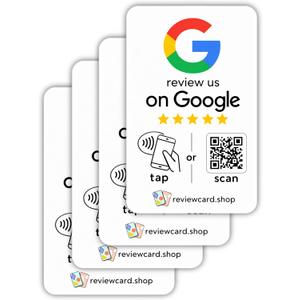 Google Review Tap Cards (4-Pack) - Tap for Instant Reviews - NFC & QR - All Phones Compatible - Reusable Smart - Google Review Cards (4-Pack Google Review Card)