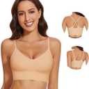 WOWENY Seamless Bra for Womens Comfortable Wireless Bras Adjustable V Neck Bralettes for Women Everyday Padded Bras (Large, Beige)