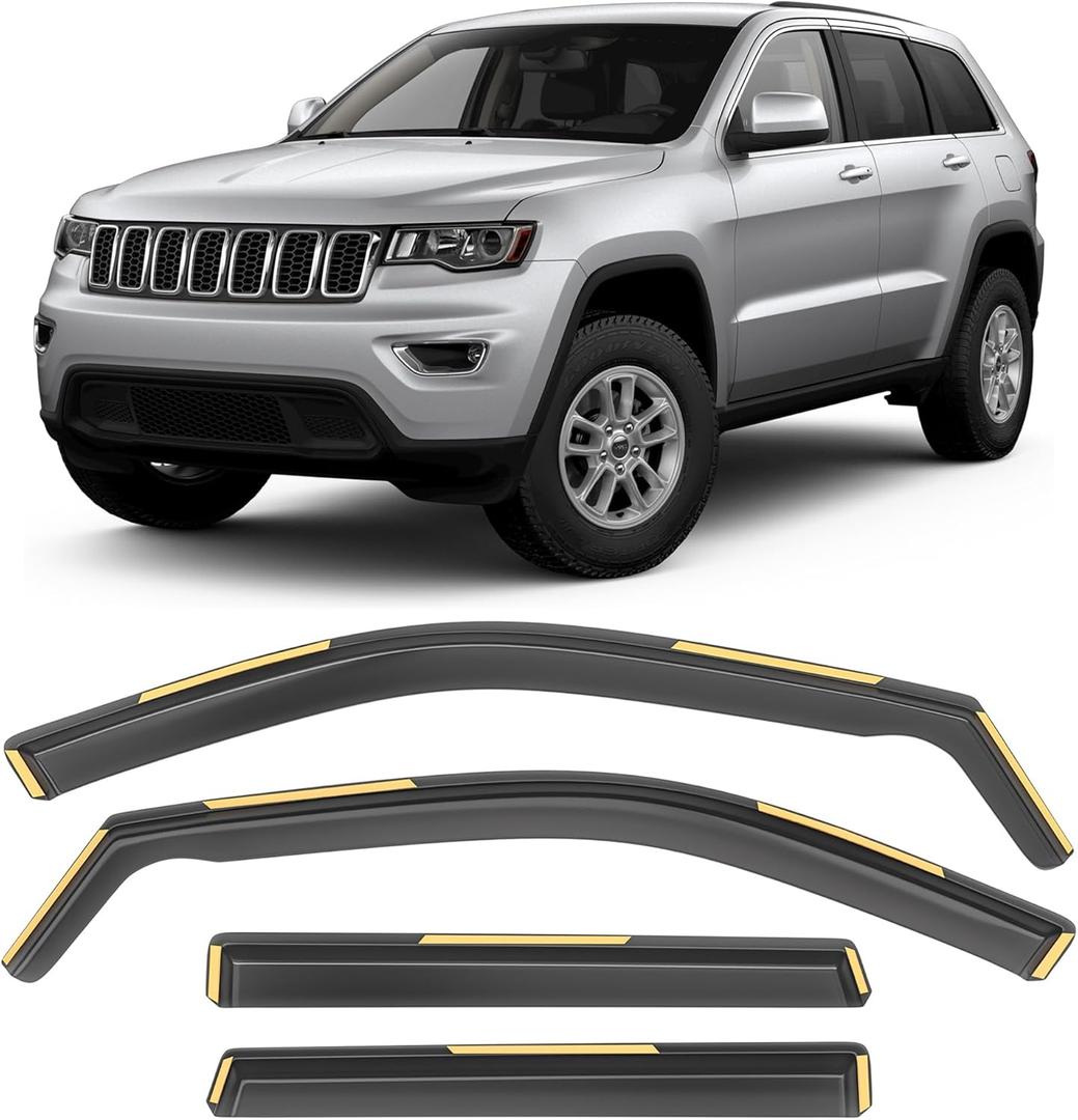 Shatterproof in-Channel Window Rain Guards for 2011-2021 Jeep Grand Cherokee (Not fit Grand Cherokee L), Extra Durable Window Deflectors, Vent Window Visors for Cars, Vent Deflector, 4pcs