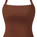 Ieumaz Workout Halter Tank Tops for Women with Built in Bra Sleeveless Backless Square Neck Longline Gym Yoga Top (Red, XS)