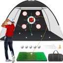 Golf Net with Practice Mat,Golf Hitting Aid Nets 10x7FT for Backyard Driving Chipping Training Swing,Gifts for Men Dad Him and Golfer