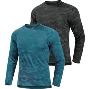 Men's Camo Long Sleeve Shirts Sun Protection Athletic Shirts Quick Dry Lightweight, XL