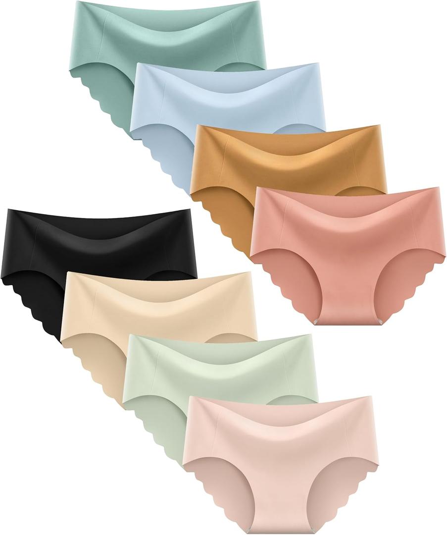 Boboking Teen Girls Seamless Underwear Tagless Panties Full Coverage Pack of 8 (13-14 Years, Black, Green, Yellow, Light Pink, Orange)
